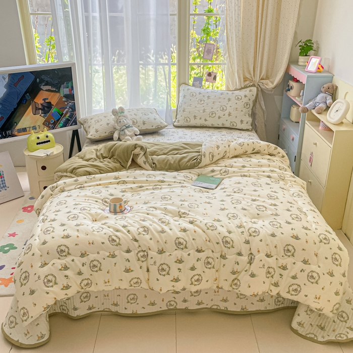 91家纺网 家纺一手货源 找家纺 云玲时尚 2025新款7A抗菌床盖加厚被芯云感春秋冬被子被芯四件套系列 庄园兔