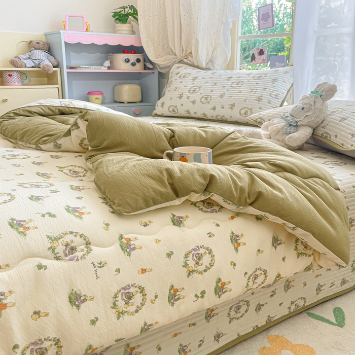 91家纺网 家纺一手货源 找家纺 云玲时尚 2025新款7A抗菌床盖加厚被芯云感春秋冬被子被芯四件套系列 庄园兔