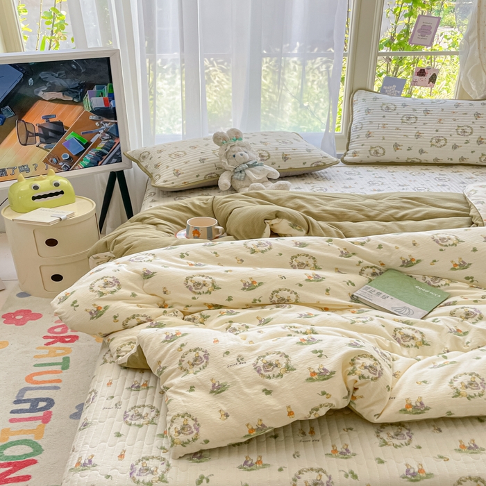 91家纺网 家纺一手货源 找家纺 云玲时尚 2025新款7A抗菌床盖加厚被芯云感春秋冬被子被芯四件套系列 庄园兔