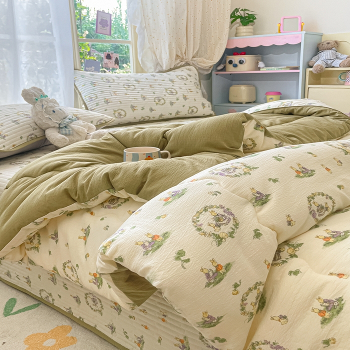 91家纺网 家纺一手货源 找家纺 云玲时尚 2025新款7A抗菌床盖加厚被芯云感春秋冬被子被芯四件套系列 庄园兔