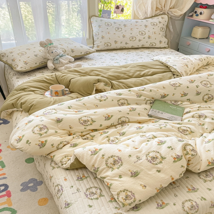 91家纺网 家纺一手货源 找家纺 云玲时尚 2025新款7A抗菌床盖加厚被芯云感春秋冬被子被芯四件套系列 庄园兔