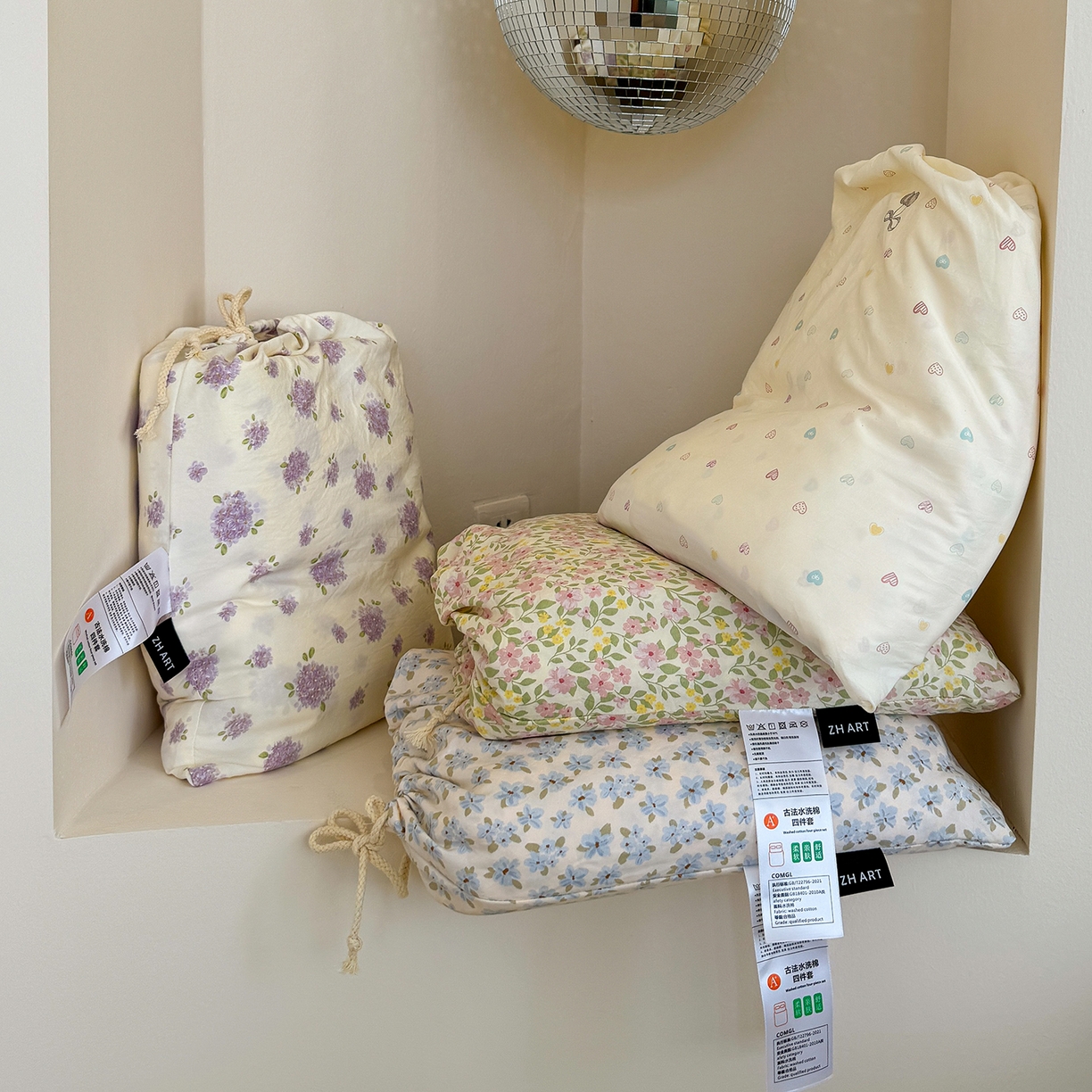 91家纺网 家纺一手货源 找家纺 竹合家纺 2025新款爆款韩国小布袋古法水洗云感四件套 组合图仅做展示不可下单