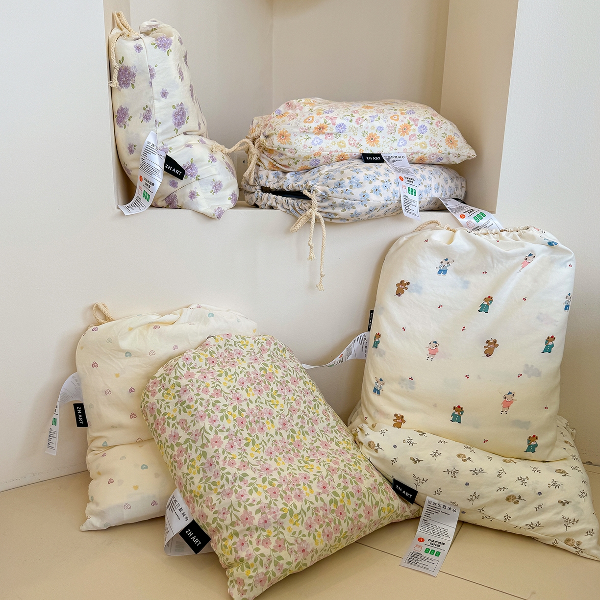 91家纺网 家纺一手货源 找家纺 竹合家纺 2025新款爆款韩国小布袋古法水洗云感四件套 组合图仅做展示不可下单