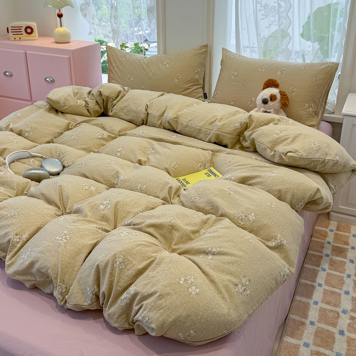 91家纺网 家纺一手货源 找家纺 竹合家纺 2025新款爆款韩国小布袋古法水洗云感四件套 茶町