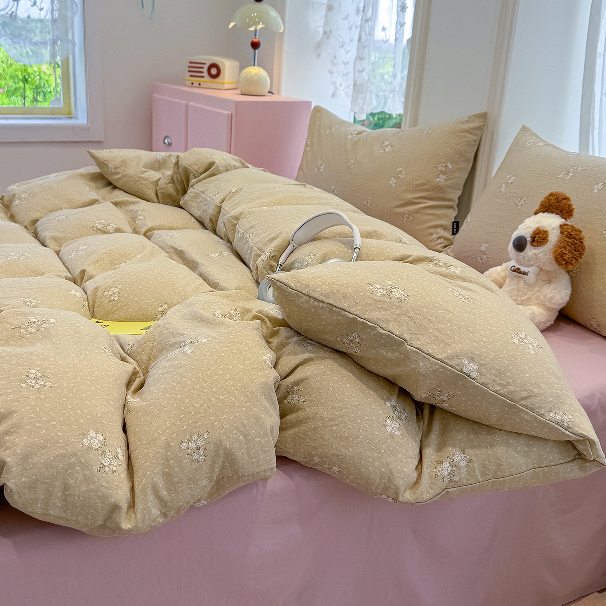 91家纺网 家纺一手货源 找家纺 竹合家纺 2025新款爆款韩国小布袋古法水洗云感四件套 茶町