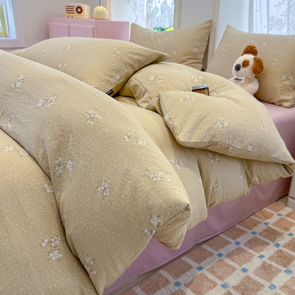 91家纺网 家纺一手货源 找家纺 竹合家纺 2025新款爆款韩国小布袋古法水洗云感四件套 茶町