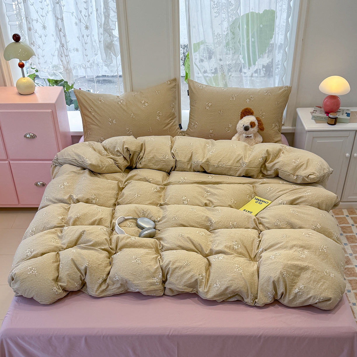 91家纺网 家纺一手货源 找家纺 竹合家纺 2025新款爆款韩国小布袋古法水洗云感四件套 茶町