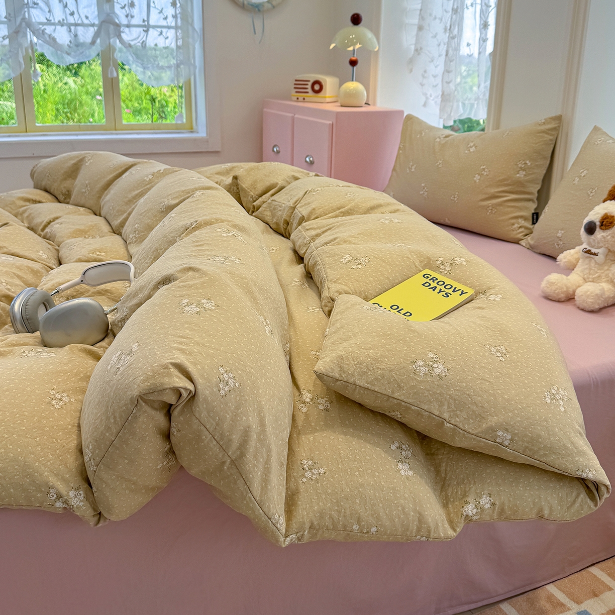 91家纺网 家纺一手货源 找家纺 竹合家纺 2025新款爆款韩国小布袋古法水洗云感四件套 茶町