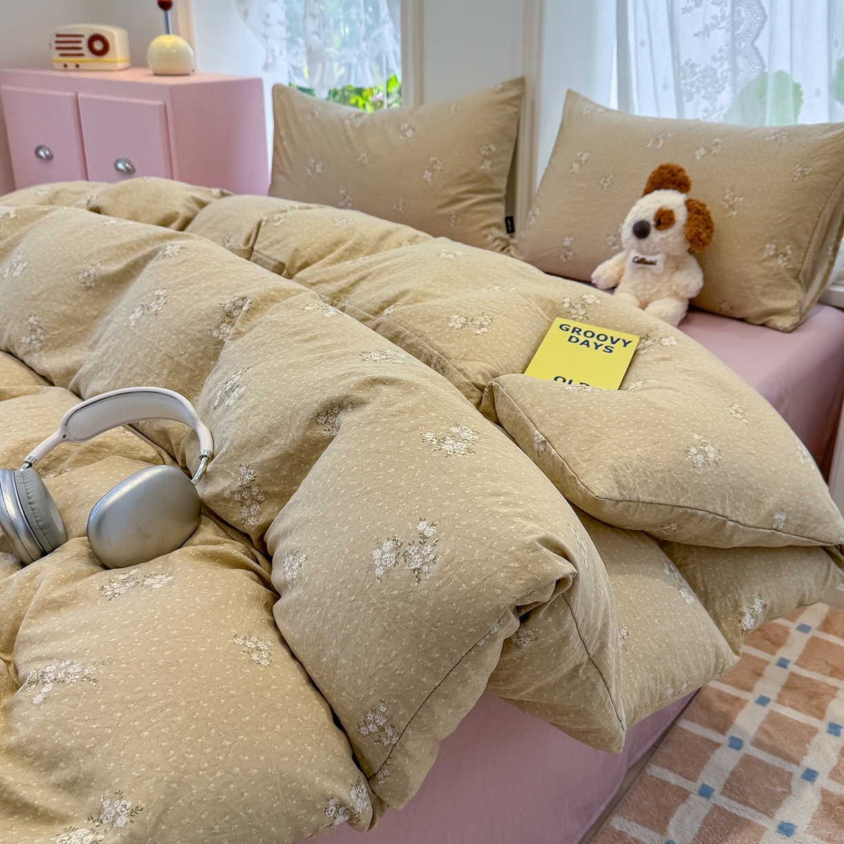 91家纺网 家纺一手货源 找家纺 竹合家纺 2025新款爆款韩国小布袋古法水洗云感四件套 茶町