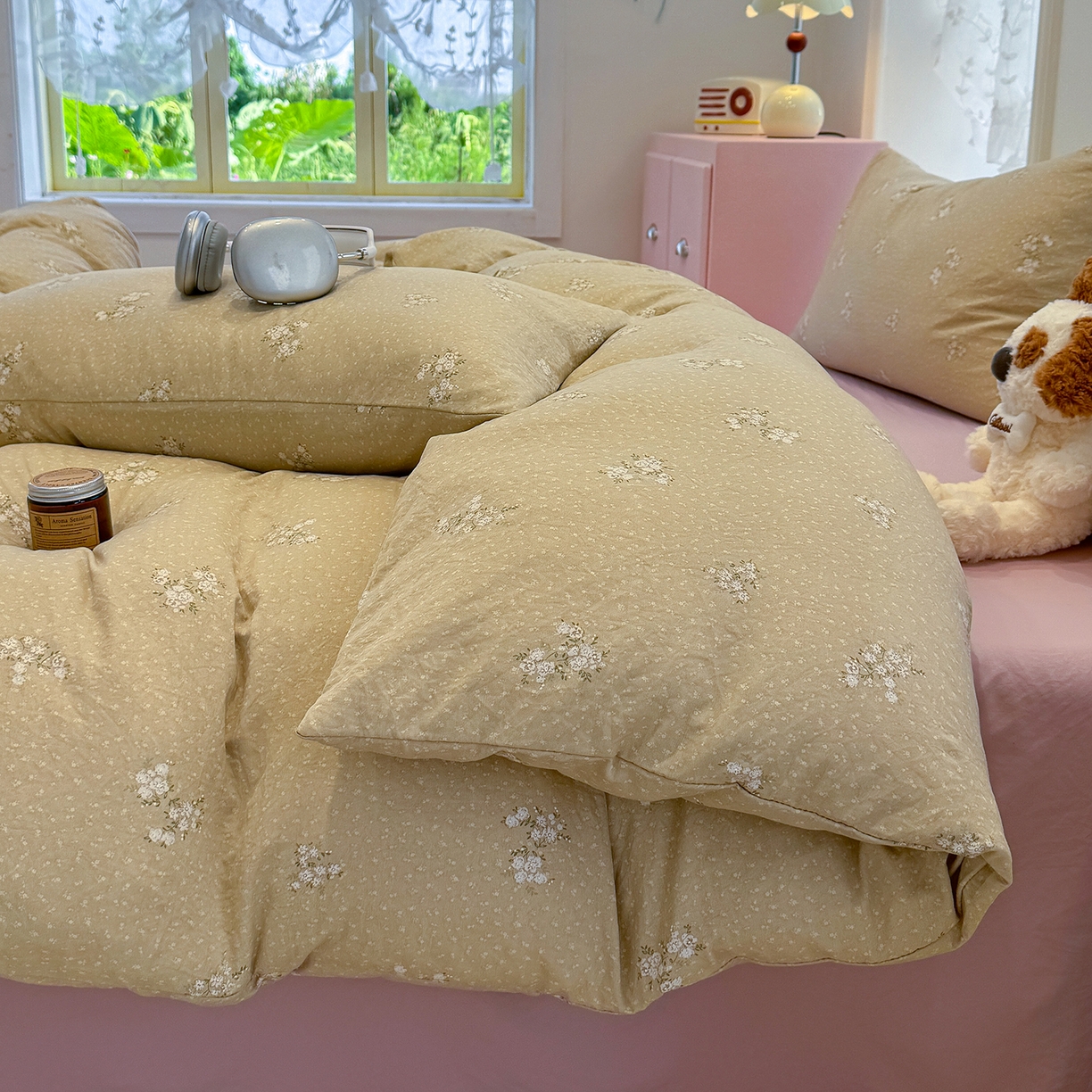 91家纺网 家纺一手货源 找家纺 竹合家纺 2025新款爆款韩国小布袋古法水洗云感四件套 茶町