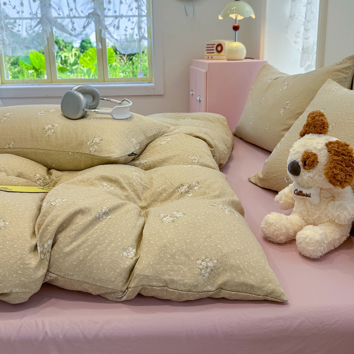 91家纺网 家纺一手货源 找家纺 竹合家纺 2025新款爆款韩国小布袋古法水洗云感四件套 茶町