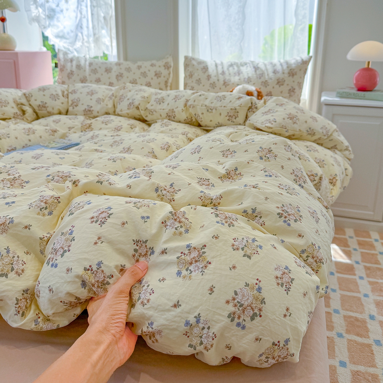 91家纺网 家纺一手货源 找家纺 竹合家纺 2025新款爆款韩国小布袋古法水洗云感四件套 小城故事