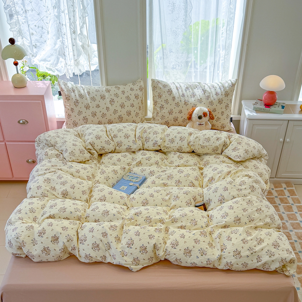 91家纺网 家纺一手货源 找家纺 竹合家纺 2025新款爆款韩国小布袋古法水洗云感四件套 小城故事