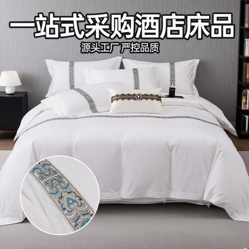 91家纺网 家纺一手货源 找家纺 （总）安力森/诚臻酒店用品 2025新款高支高密民宿酒店织带款四件套