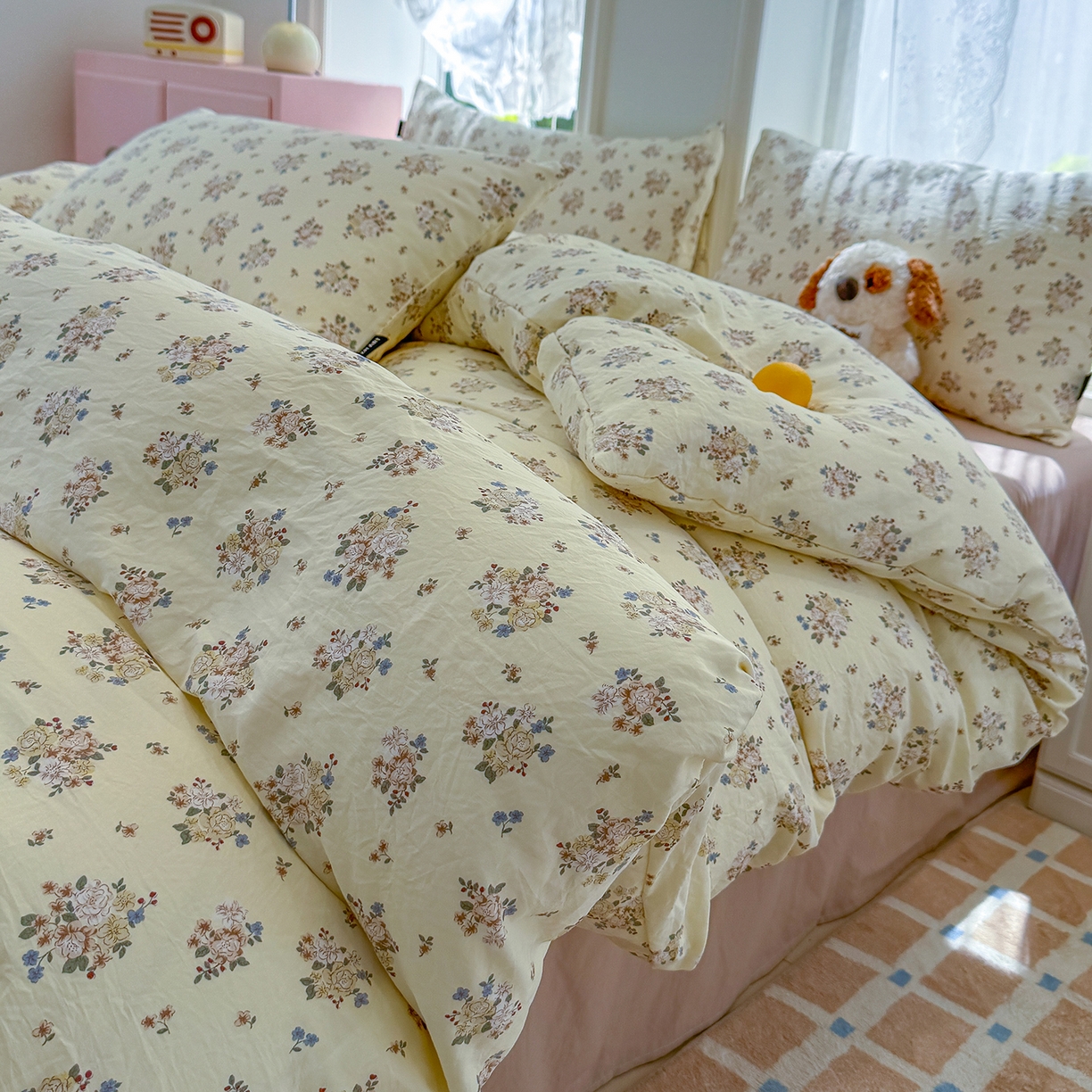 91家纺网 家纺一手货源 找家纺 竹合家纺 2025新款爆款韩国小布袋古法水洗云感四件套 小城故事