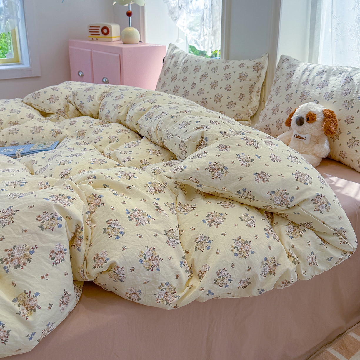 91家纺网 家纺一手货源 找家纺 竹合家纺 2025新款爆款韩国小布袋古法水洗云感四件套 小城故事