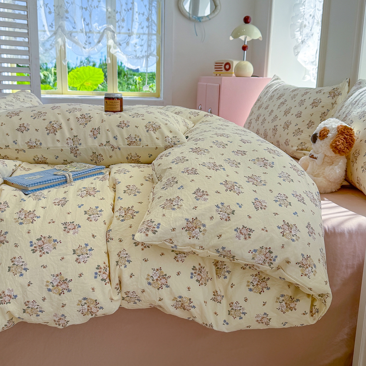 91家纺网 家纺一手货源 找家纺 竹合家纺 2025新款爆款韩国小布袋古法水洗云感四件套 小城故事