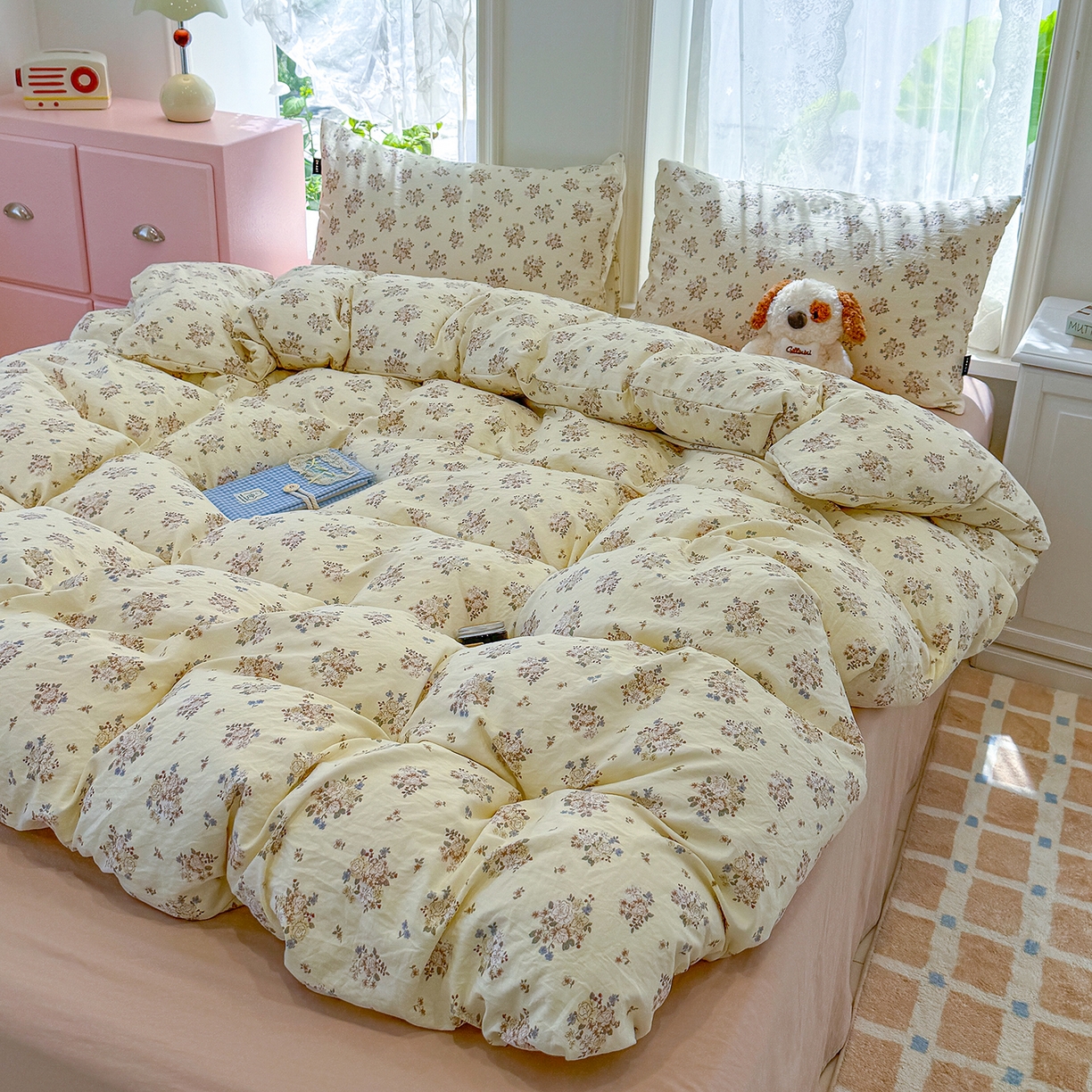 91家纺网 家纺一手货源 找家纺 竹合家纺 2025新款爆款韩国小布袋古法水洗云感四件套 小城故事