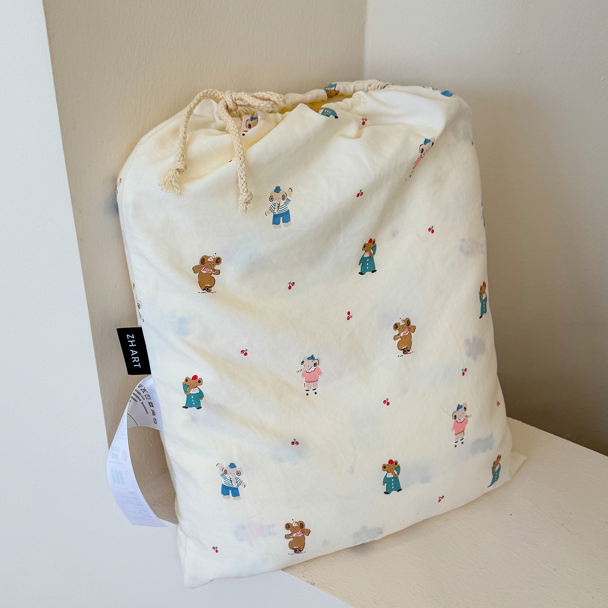 91家纺网 家纺一手货源 找家纺 竹合家纺 2025新款爆款韩国小布袋古法水洗云感四件套 快乐小象