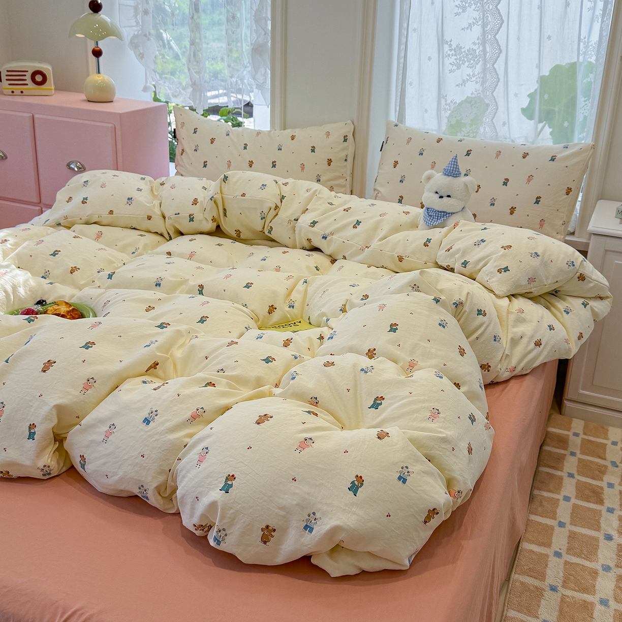 91家纺网 家纺一手货源 找家纺 竹合家纺 2025新款爆款韩国小布袋古法水洗云感四件套 快乐小象