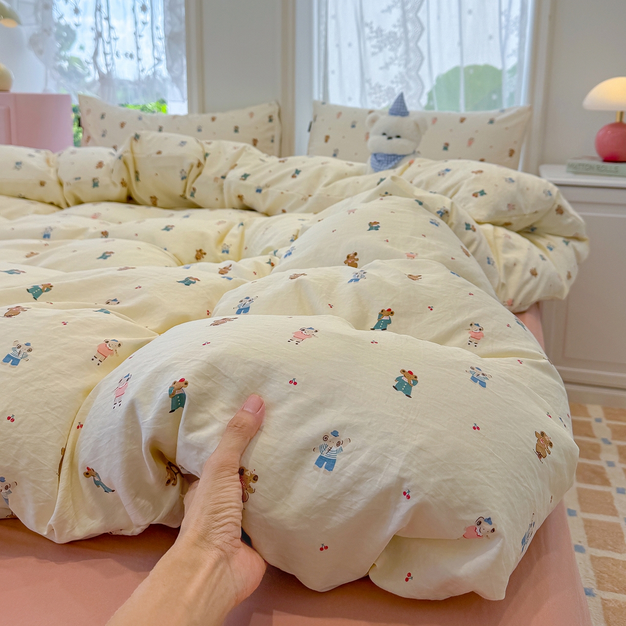 91家纺网 家纺一手货源 找家纺 竹合家纺 2025新款爆款韩国小布袋古法水洗云感四件套 快乐小象