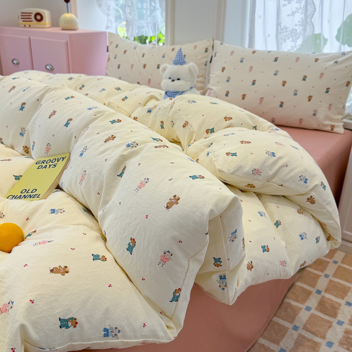 91家纺网 家纺一手货源 找家纺 竹合家纺 2025新款爆款韩国小布袋古法水洗云感四件套 快乐小象