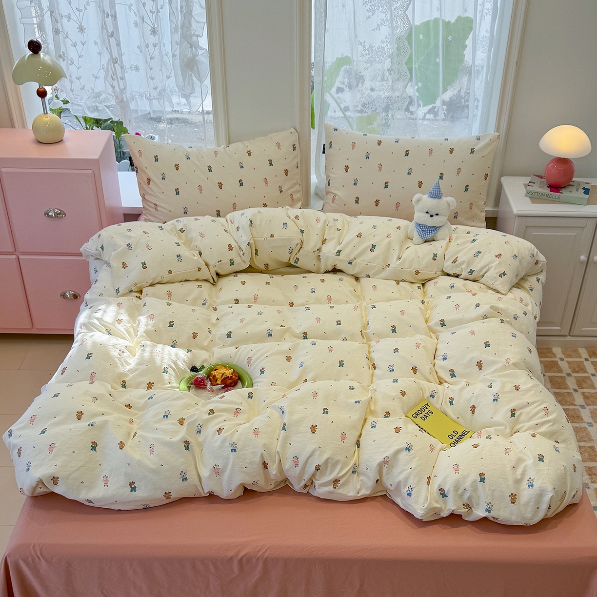 91家纺网 家纺一手货源 找家纺 竹合家纺 2025新款爆款韩国小布袋古法水洗云感四件套 快乐小象