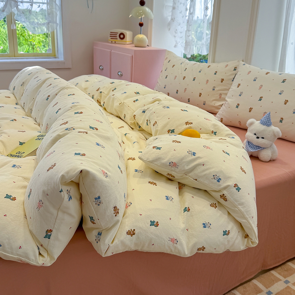 91家纺网 家纺一手货源 找家纺 竹合家纺 2025新款爆款韩国小布袋古法水洗云感四件套 快乐小象