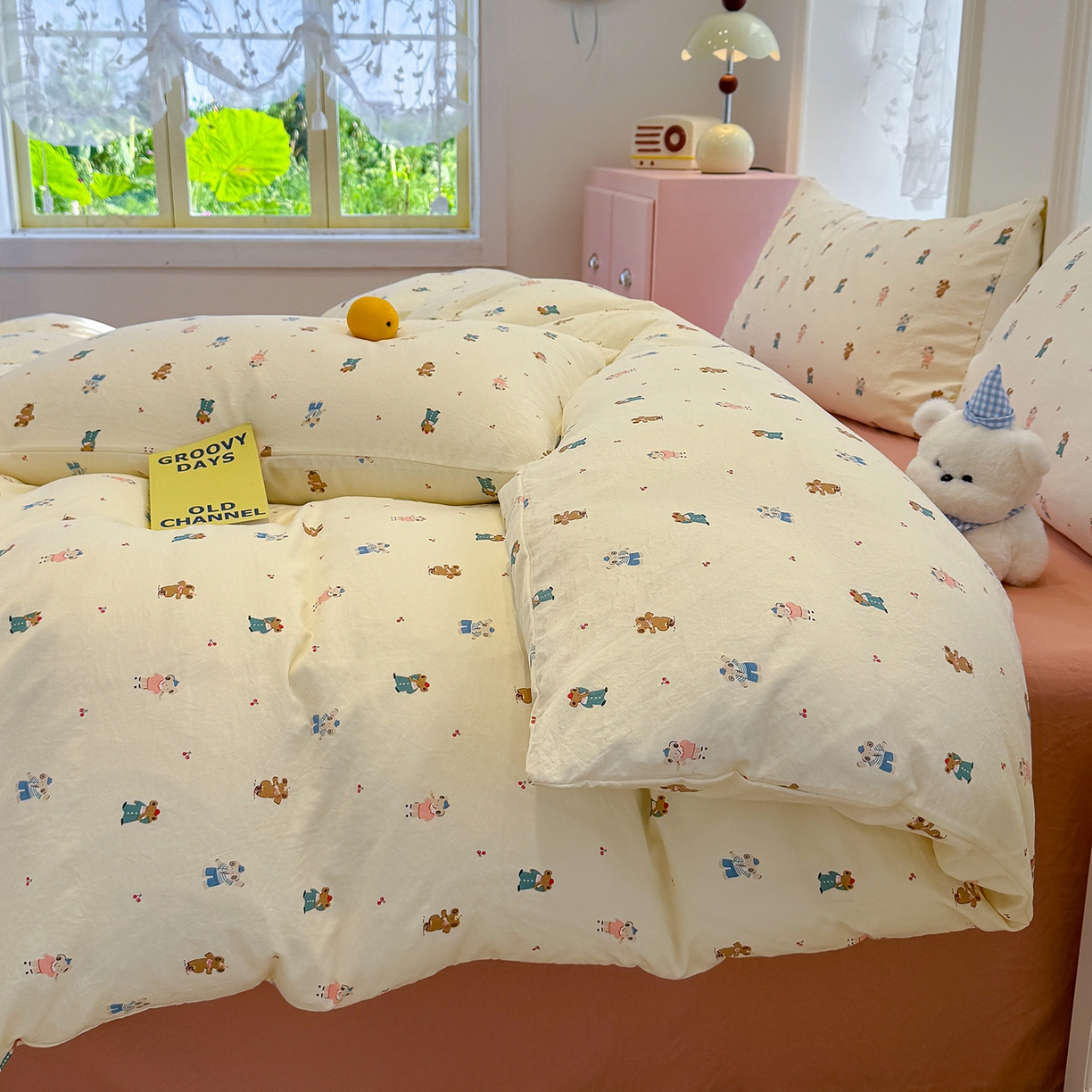 91家纺网 家纺一手货源 找家纺 竹合家纺 2025新款爆款韩国小布袋古法水洗云感四件套 快乐小象