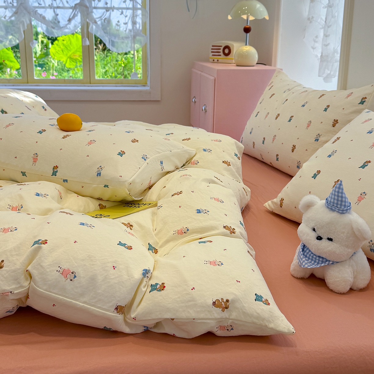 91家纺网 家纺一手货源 找家纺 竹合家纺 2025新款爆款韩国小布袋古法水洗云感四件套 快乐小象