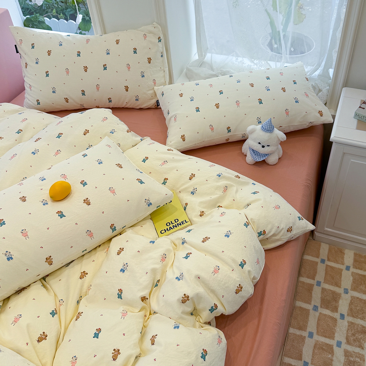 91家纺网 家纺一手货源 找家纺 竹合家纺 2025新款爆款韩国小布袋古法水洗云感四件套 快乐小象