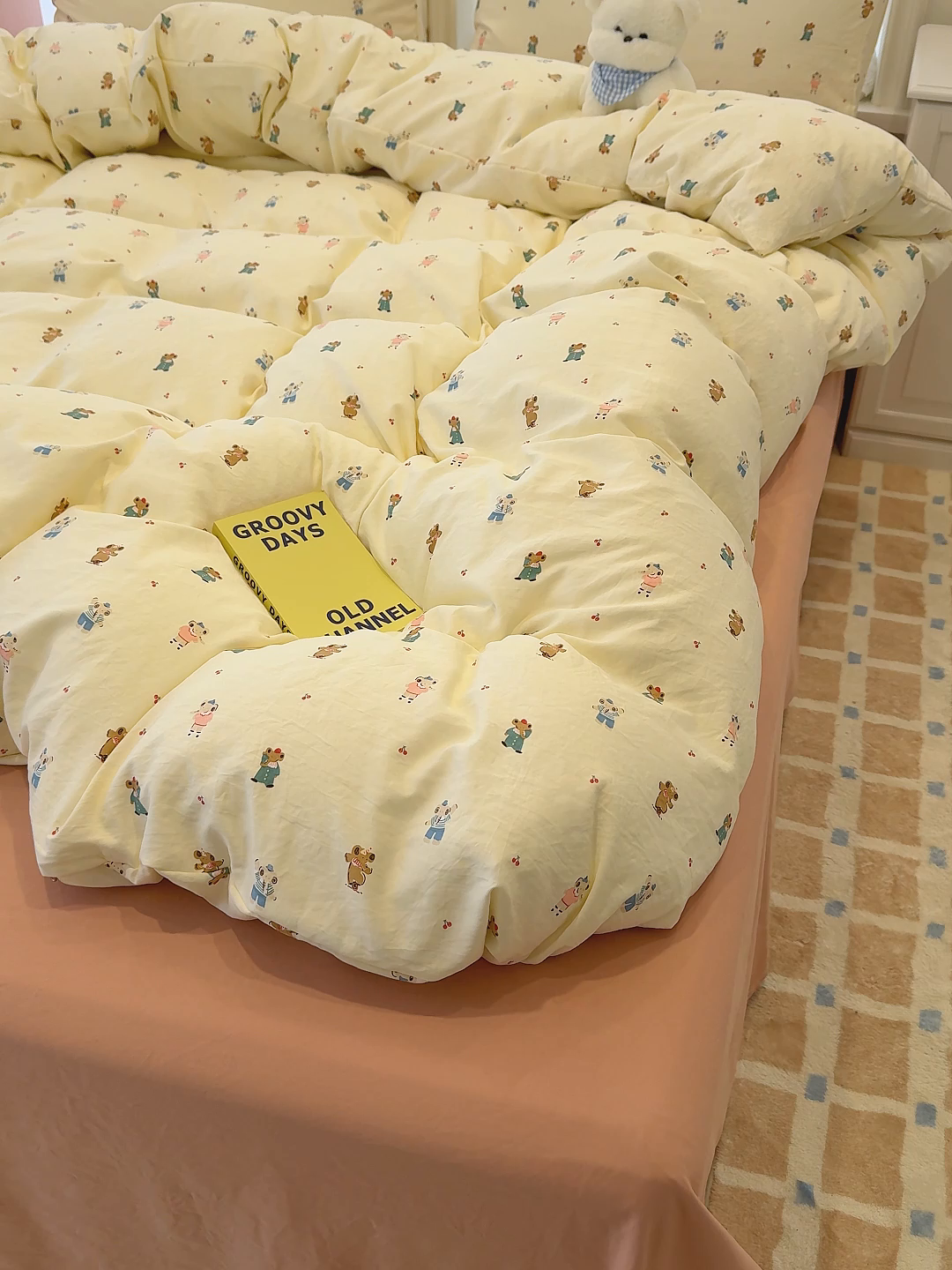 91家纺网 家纺一手货源 找家纺 竹合家纺 2025新款爆款韩国小布袋古法水洗云感四件套 快乐小象