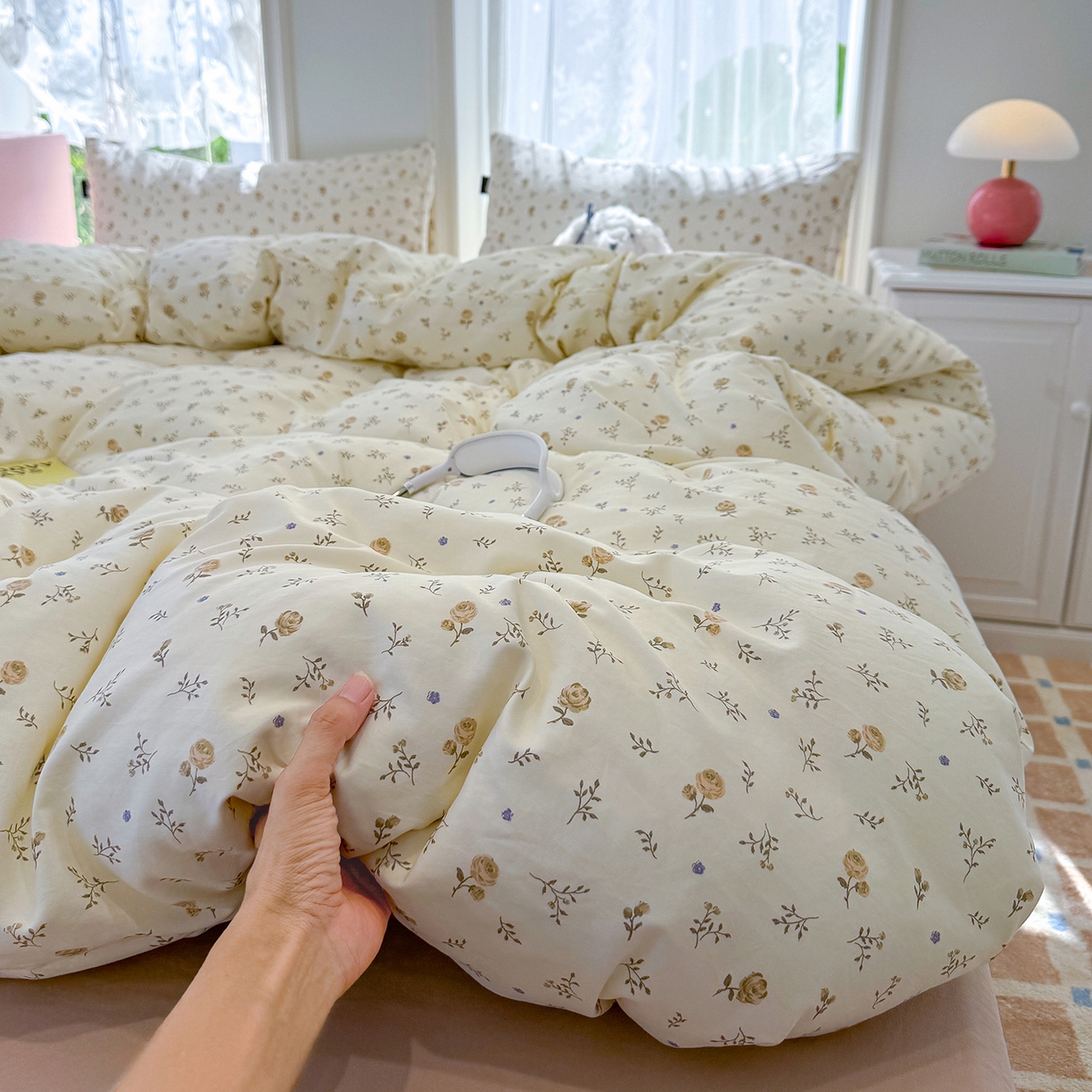 91家纺网 家纺一手货源 找家纺 竹合家纺 2025新款爆款韩国小布袋古法水洗云感四件套 安琪