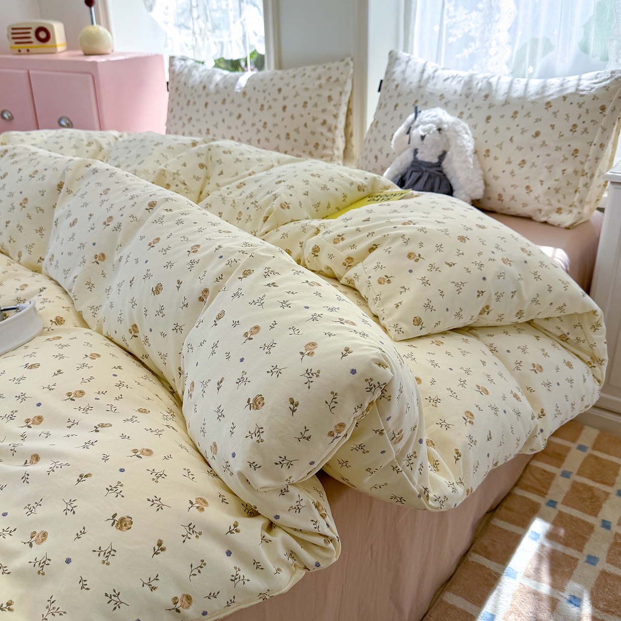 91家纺网 家纺一手货源 找家纺 竹合家纺 2025新款爆款韩国小布袋古法水洗云感四件套 安琪