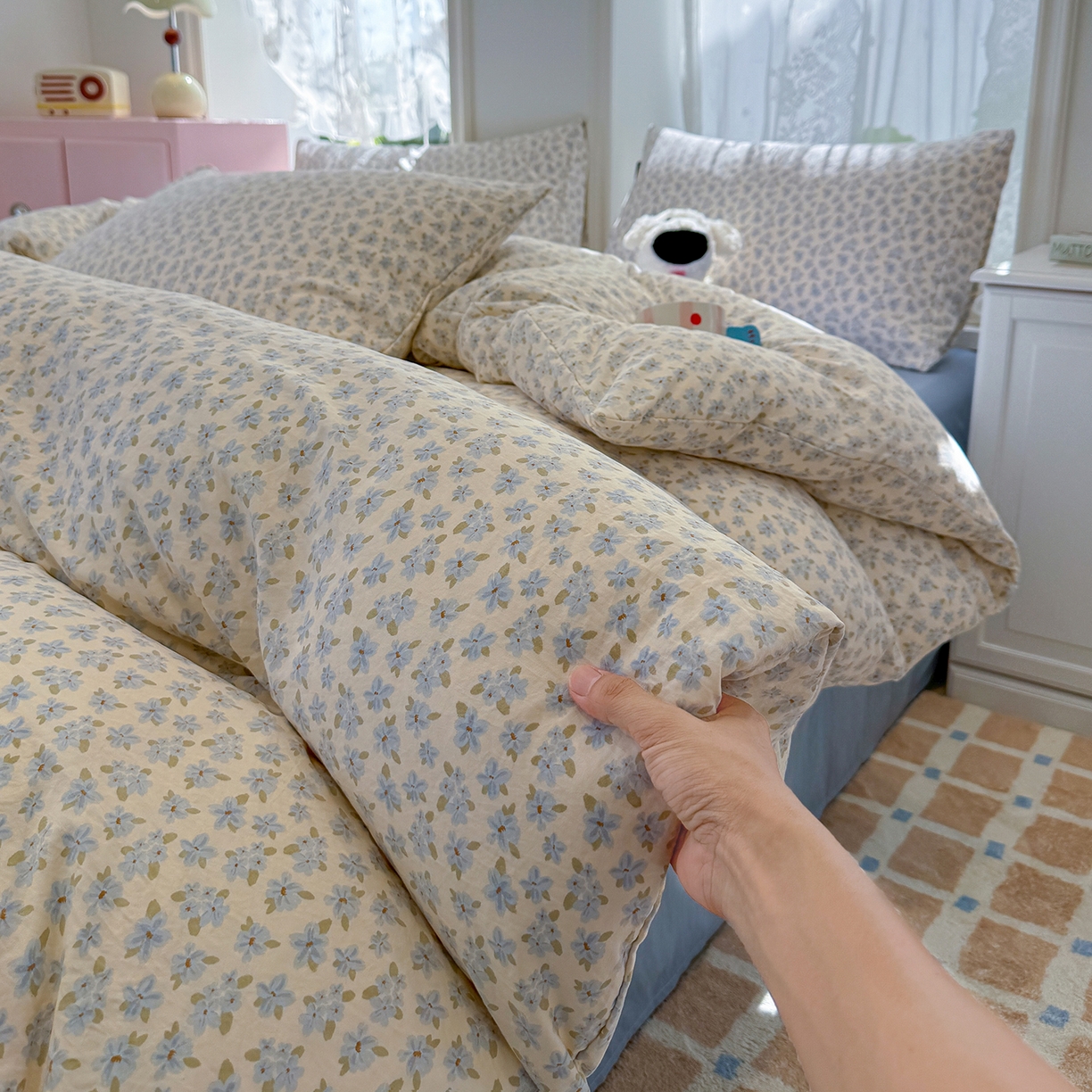 91家纺网 家纺一手货源 找家纺 竹合家纺 2025新款爆款韩国小布袋古法水洗云感四件套 半糖主义