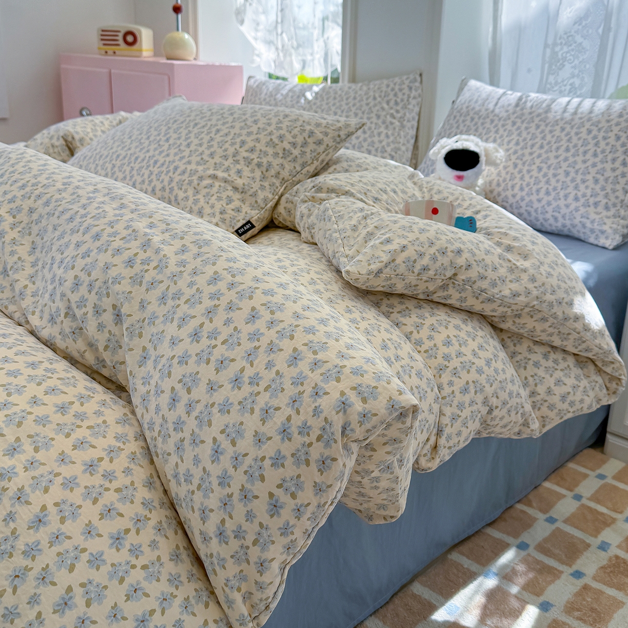 91家纺网 家纺一手货源 找家纺 竹合家纺 2025新款爆款韩国小布袋古法水洗云感四件套 半糖主义