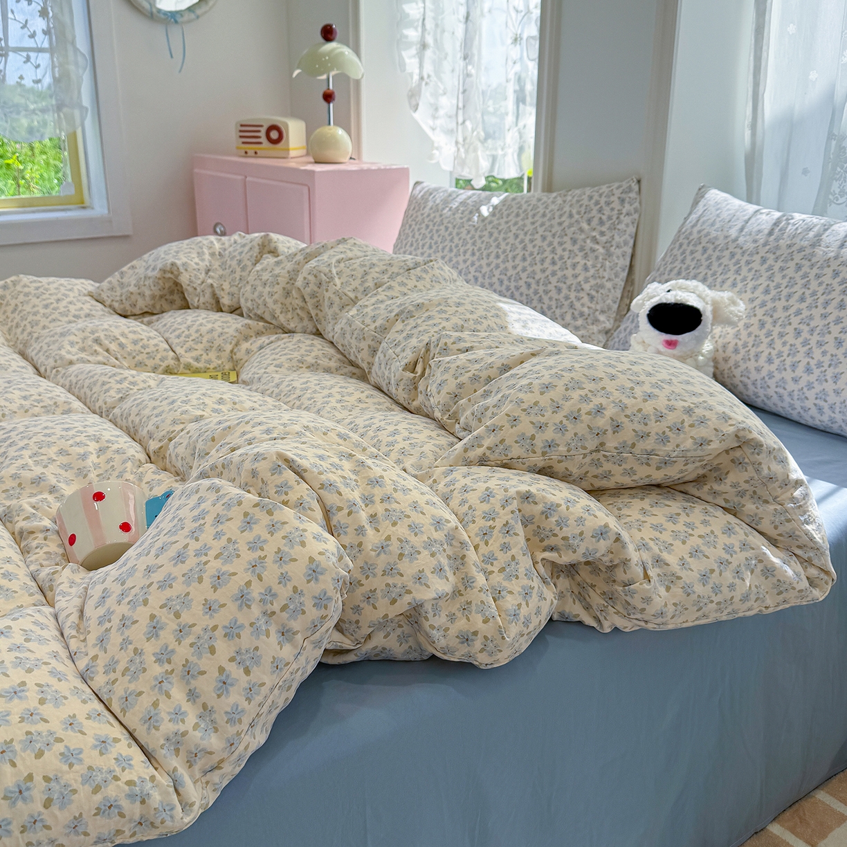 91家纺网 家纺一手货源 找家纺 竹合家纺 2025新款爆款韩国小布袋古法水洗云感四件套 半糖主义