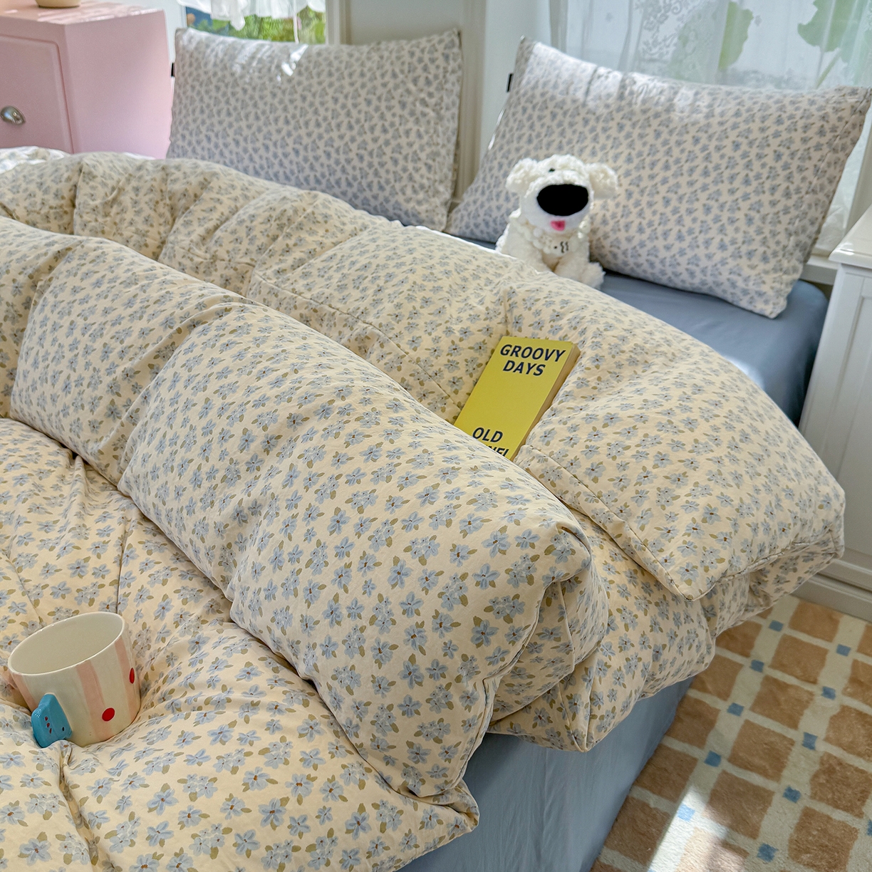 91家纺网 家纺一手货源 找家纺 竹合家纺 2025新款爆款韩国小布袋古法水洗云感四件套 半糖主义