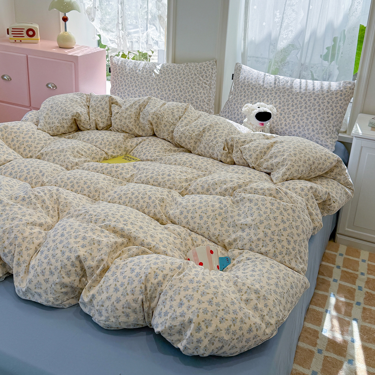 91家纺网 家纺一手货源 找家纺 竹合家纺 2025新款爆款韩国小布袋古法水洗云感四件套 半糖主义