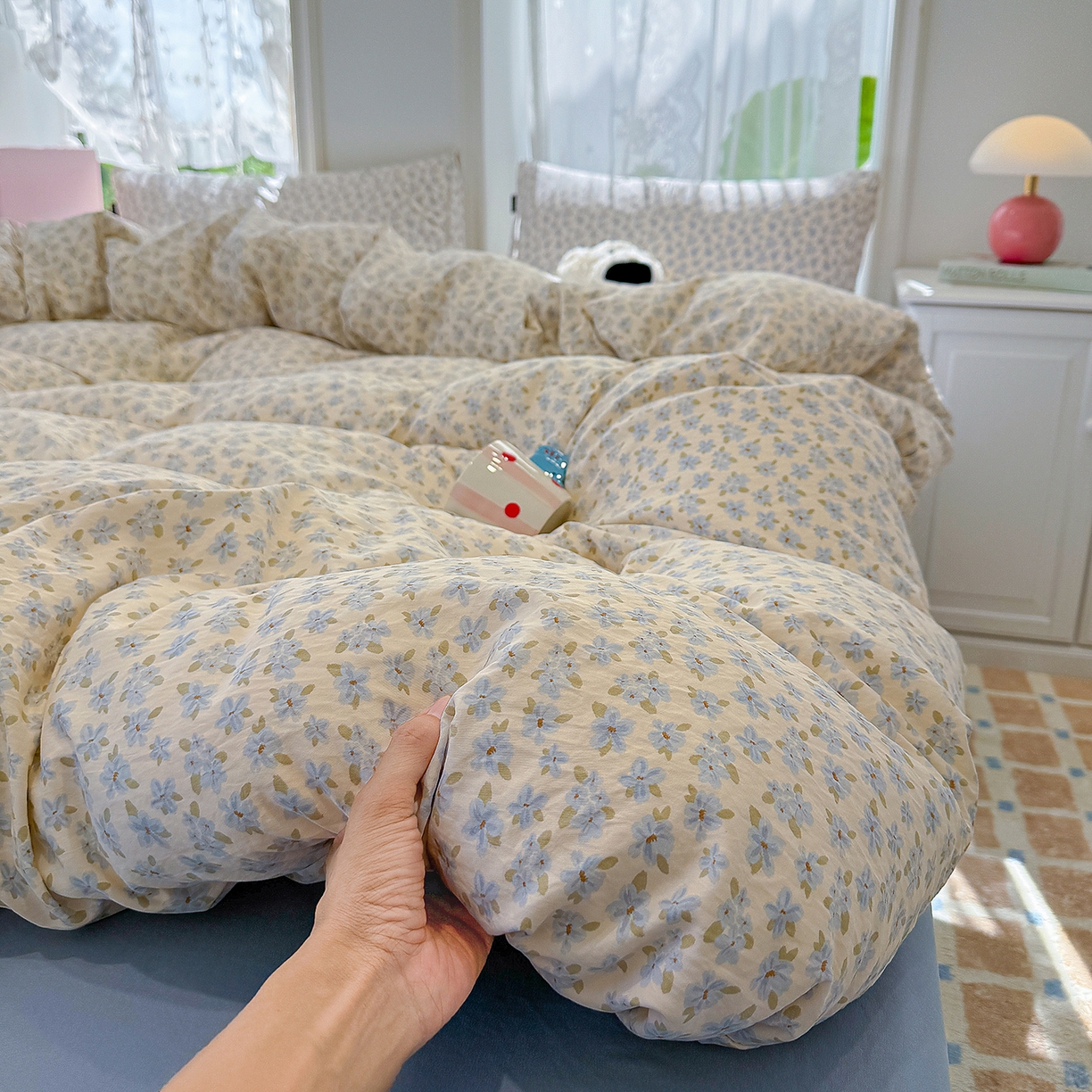 91家纺网 家纺一手货源 找家纺 竹合家纺 2025新款爆款韩国小布袋古法水洗云感四件套 半糖主义