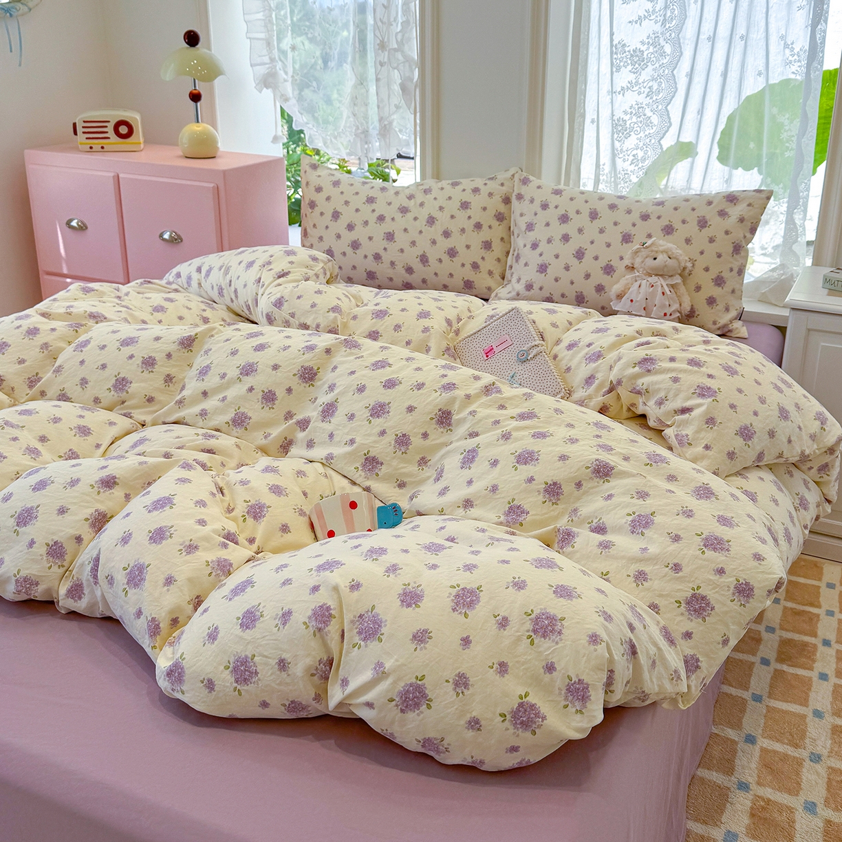 91家纺网 家纺一手货源 找家纺 竹合家纺 2025新款爆款韩国小布袋古法水洗云感四件套 露娜