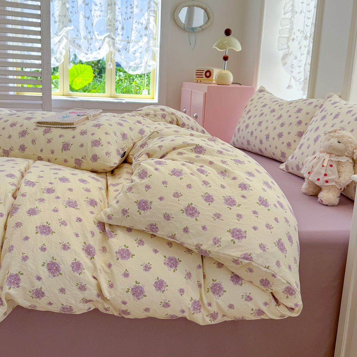 91家纺网 家纺一手货源 找家纺 竹合家纺 2025新款爆款韩国小布袋古法水洗云感四件套 露娜