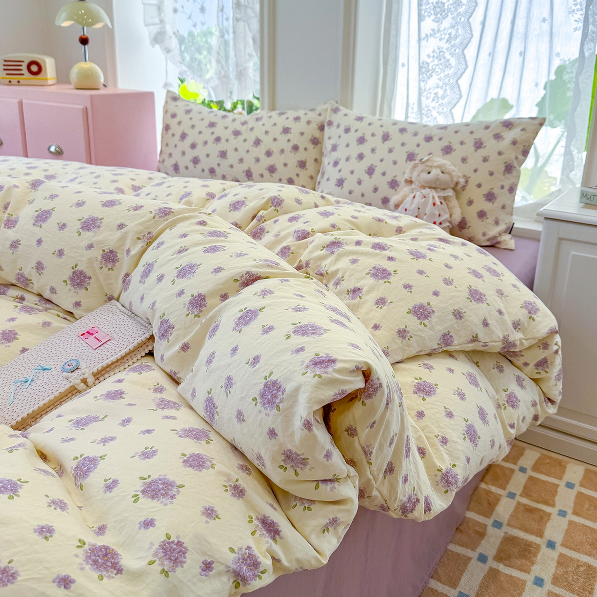 91家纺网 家纺一手货源 找家纺 竹合家纺 2025新款爆款韩国小布袋古法水洗云感四件套 露娜