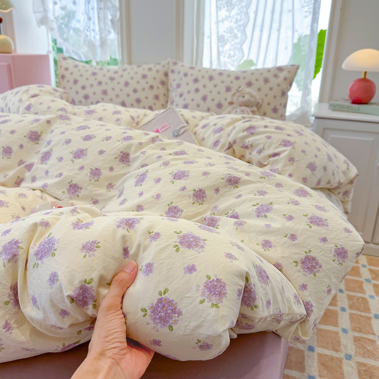 91家纺网 家纺一手货源 找家纺 竹合家纺 2025新款爆款韩国小布袋古法水洗云感四件套 露娜