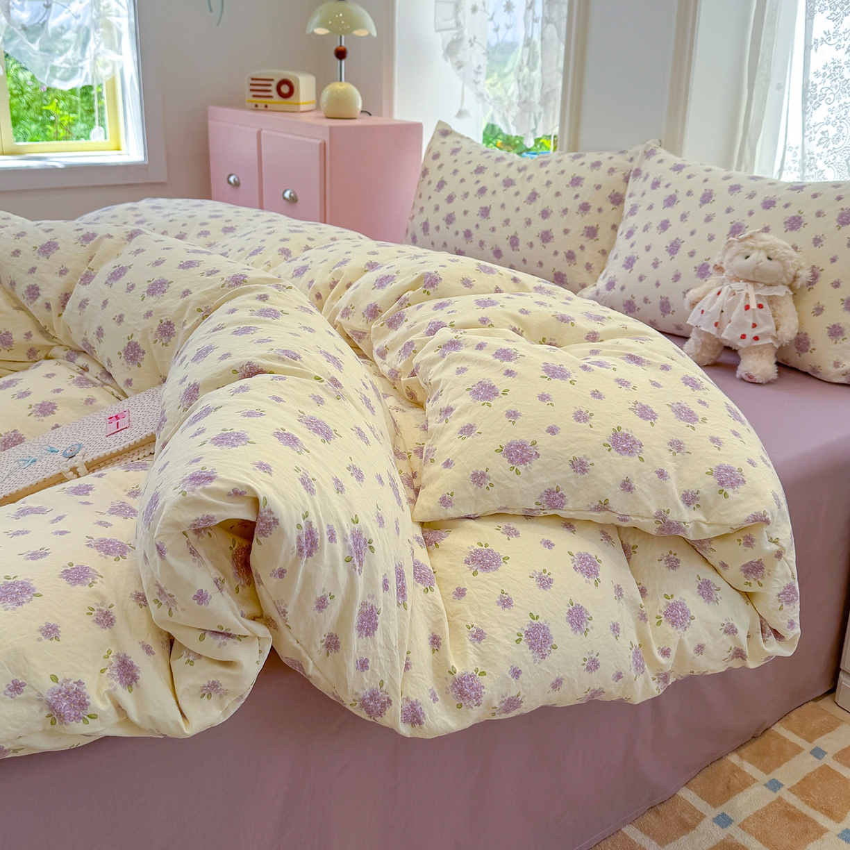 91家纺网 家纺一手货源 找家纺 竹合家纺 2025新款爆款韩国小布袋古法水洗云感四件套 露娜