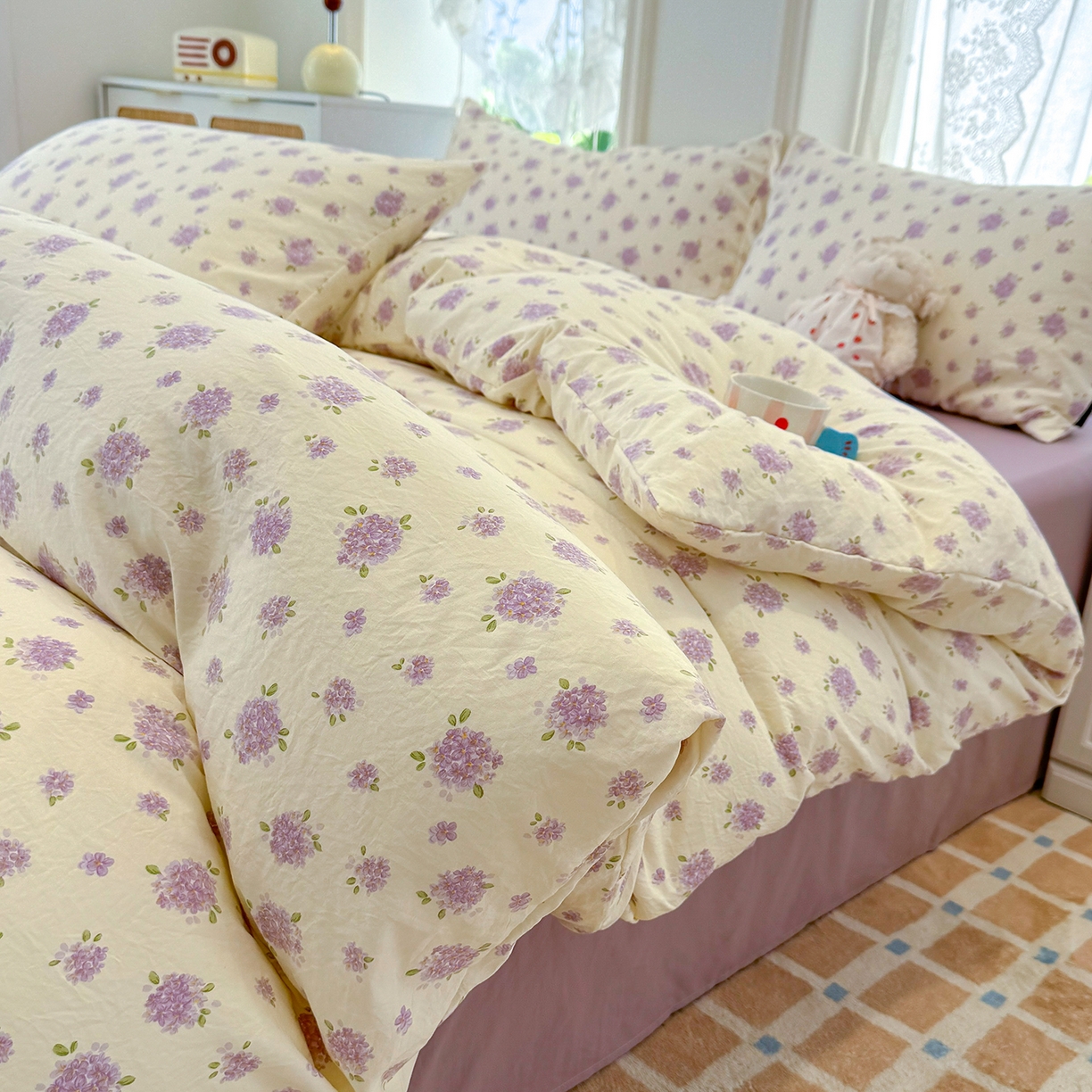 91家纺网 家纺一手货源 找家纺 竹合家纺 2025新款爆款韩国小布袋古法水洗云感四件套 露娜