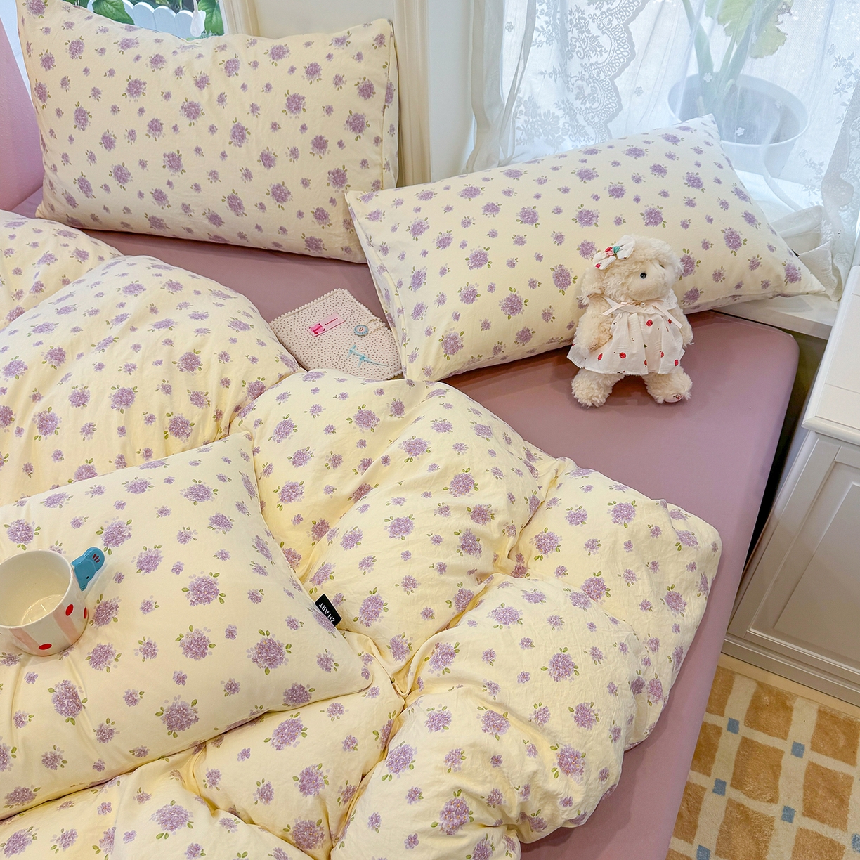 91家纺网 家纺一手货源 找家纺 竹合家纺 2025新款爆款韩国小布袋古法水洗云感四件套 露娜