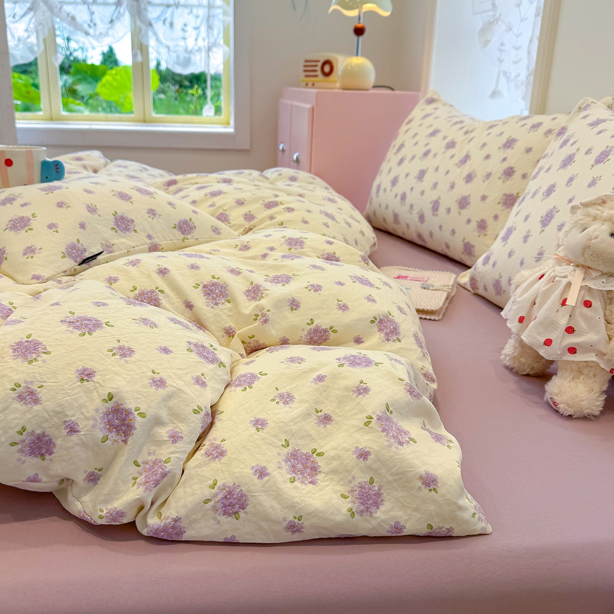 91家纺网 家纺一手货源 找家纺 竹合家纺 2025新款爆款韩国小布袋古法水洗云感四件套 露娜