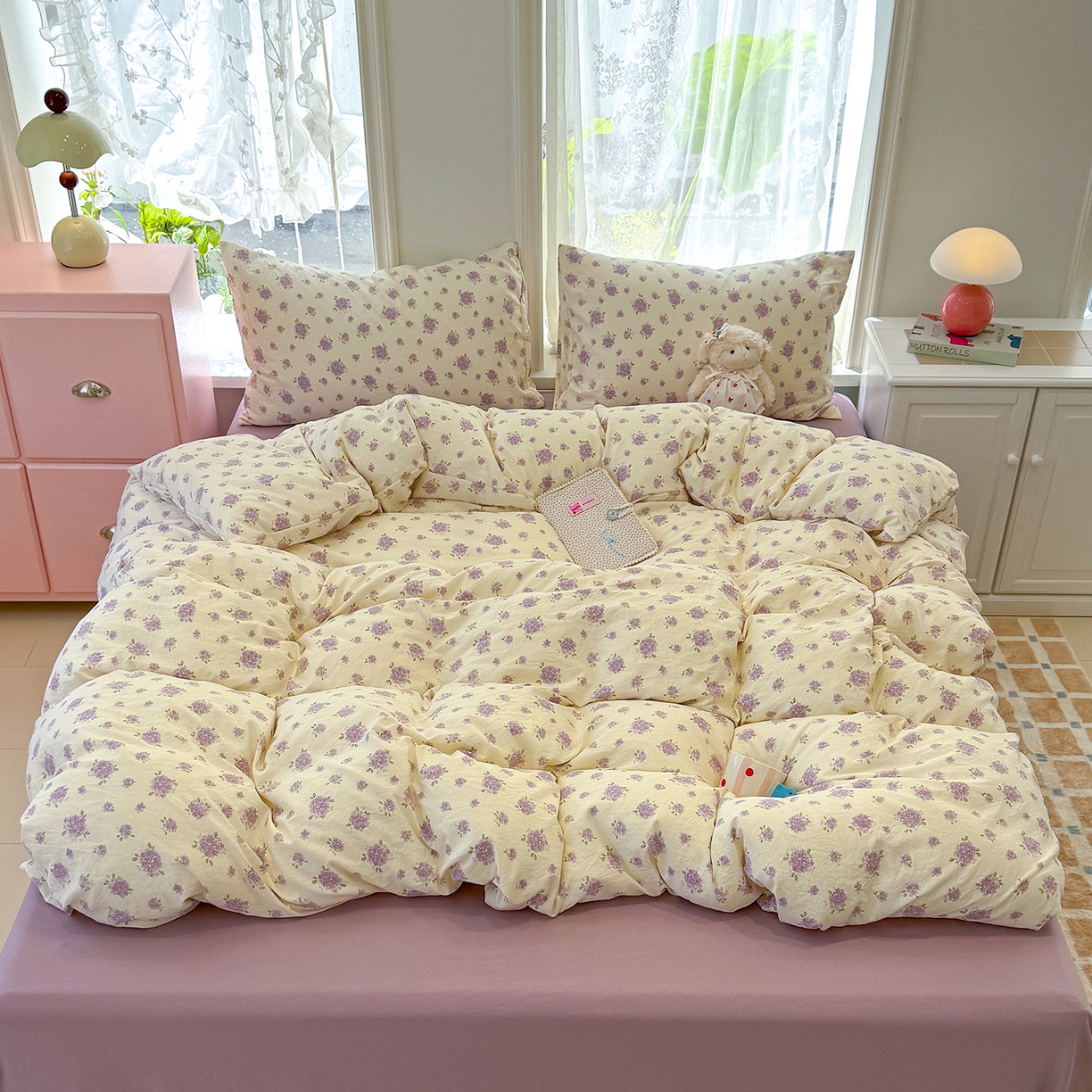 91家纺网 家纺一手货源 找家纺 竹合家纺 2025新款爆款韩国小布袋古法水洗云感四件套 露娜