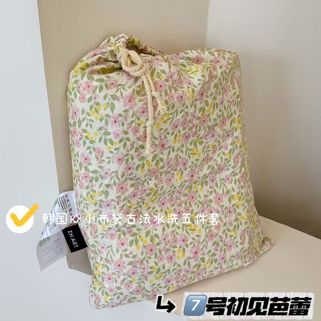 竹合家纺 2025新款爆款韩国小布袋古法水洗云感四件套 初见芭蕾